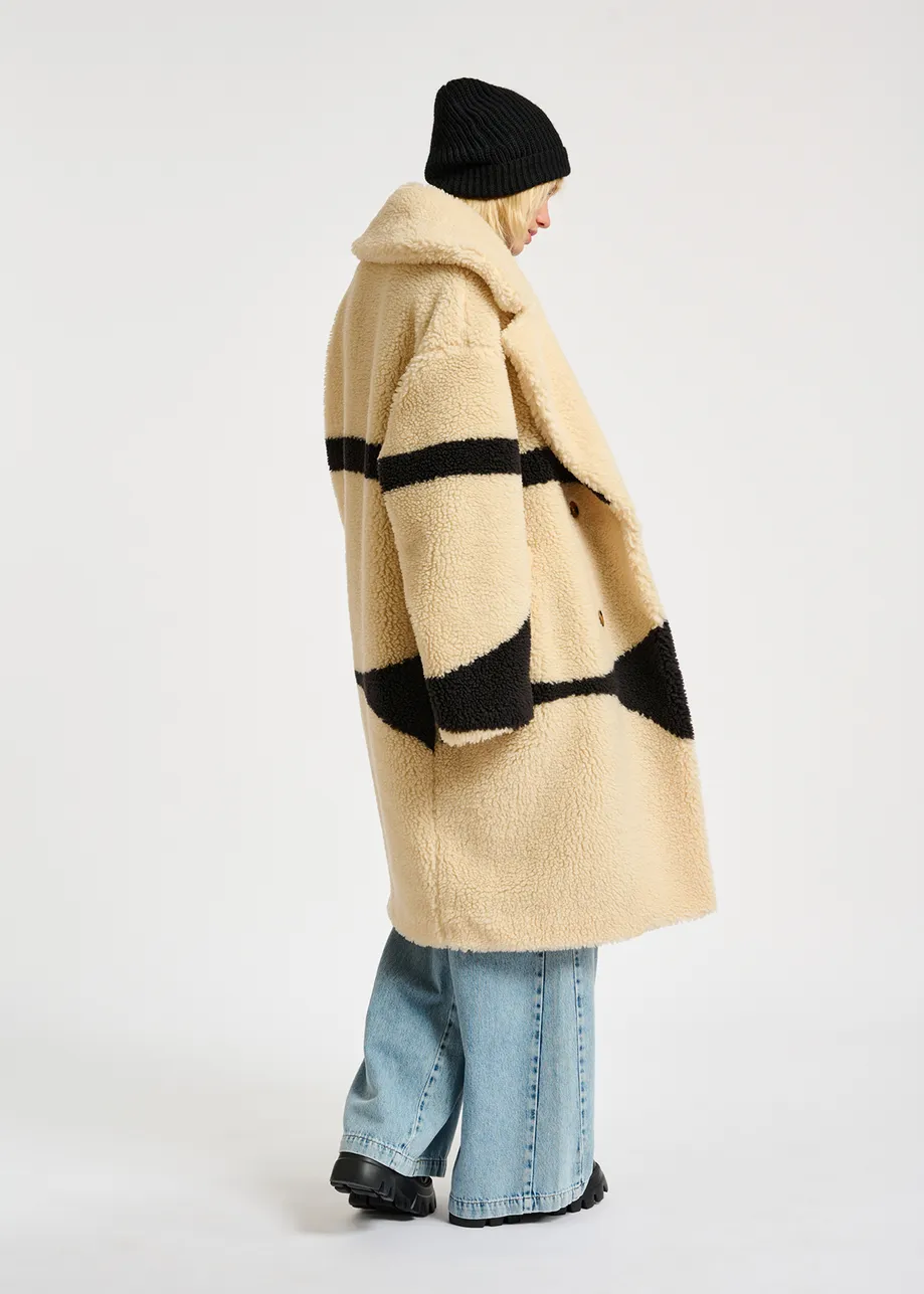 Off-white and black teddy coat