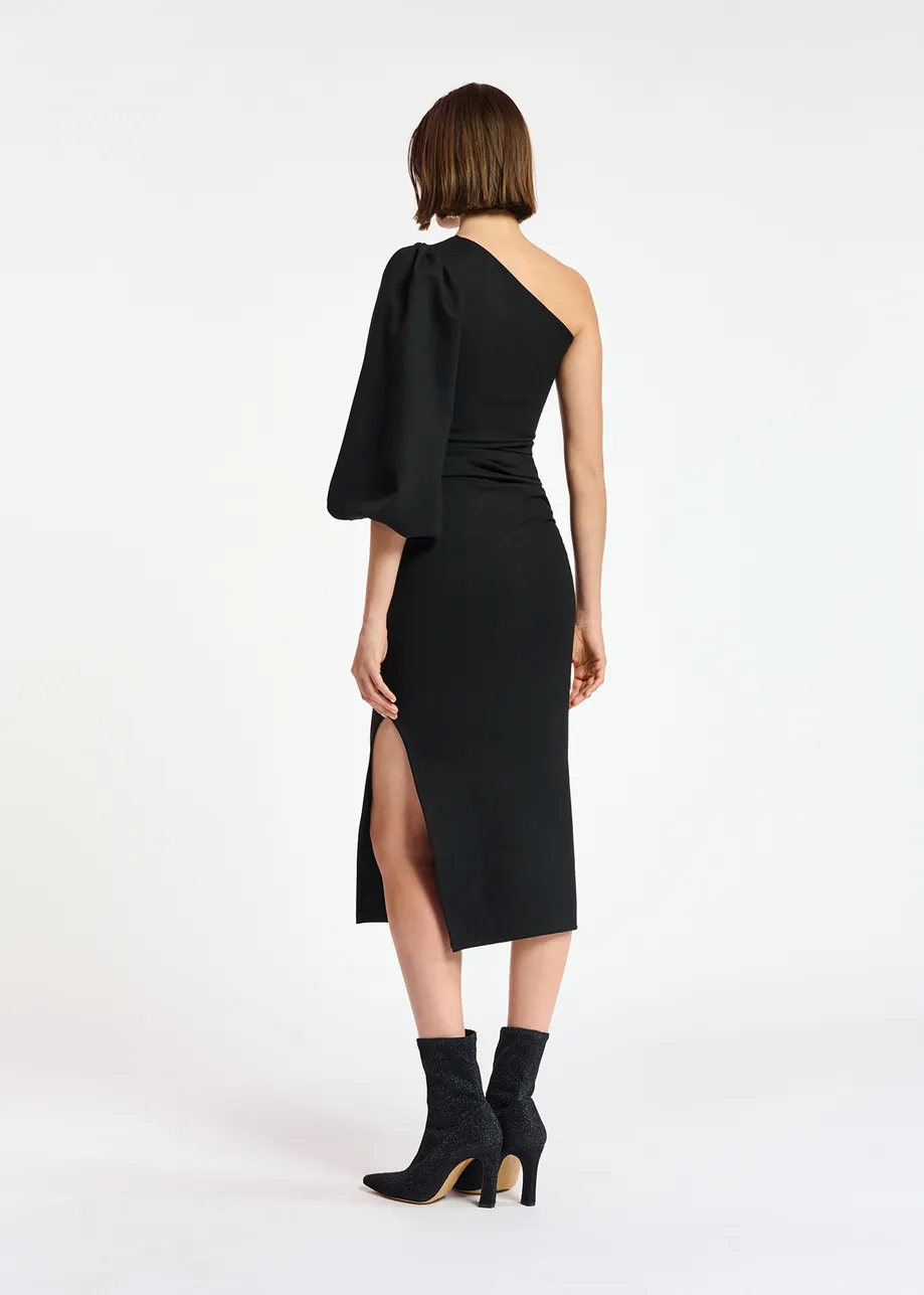 Black one-shoulder stretch-jersey midi dress
