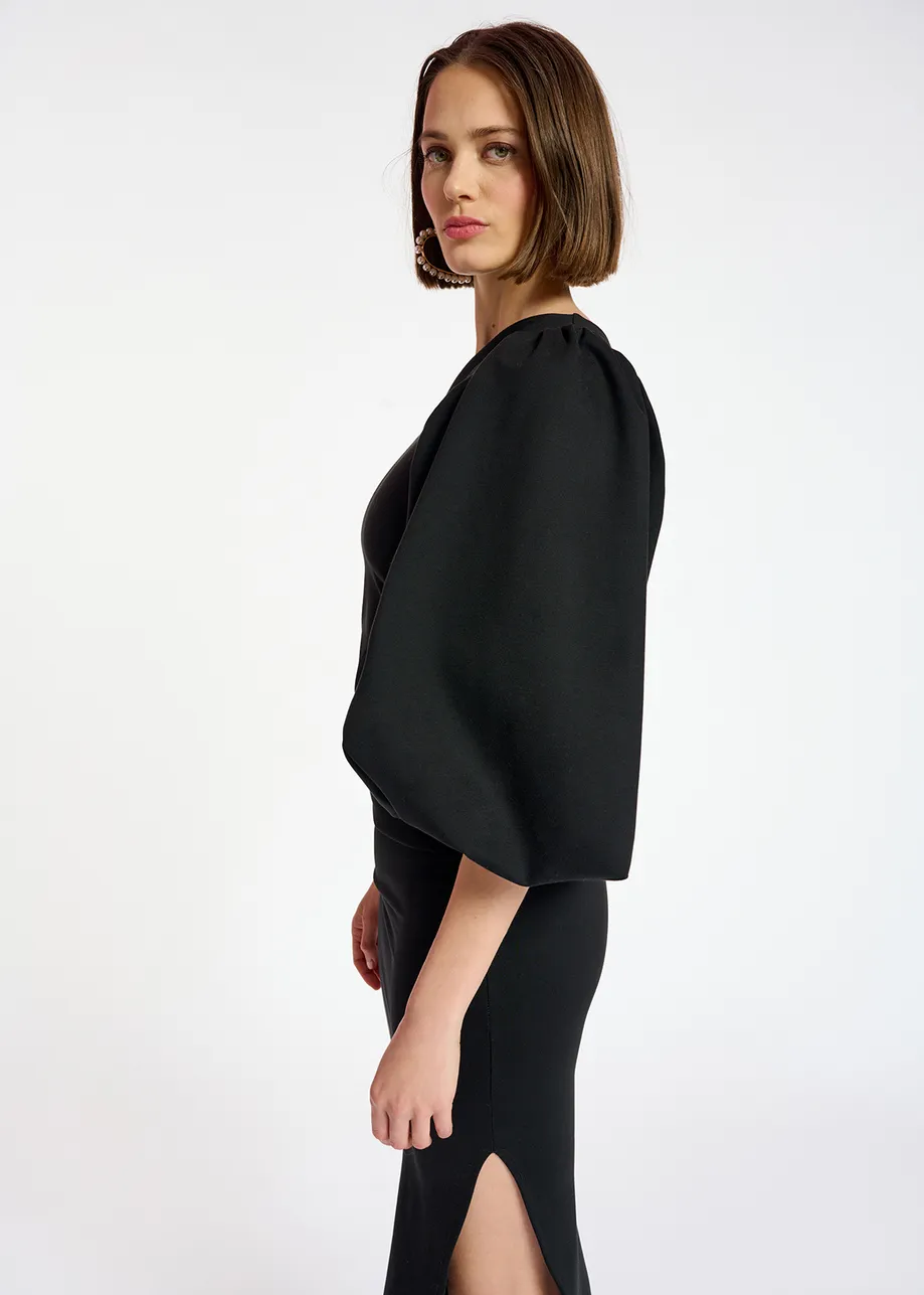 Black one-shoulder stretch-jersey midi dress