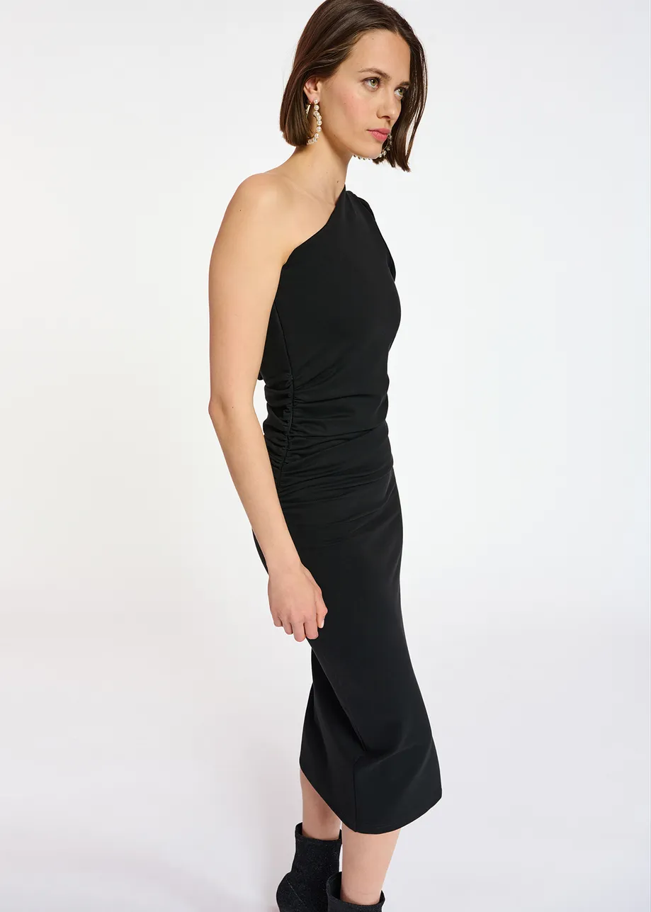 Black one-shoulder stretch-jersey midi dress