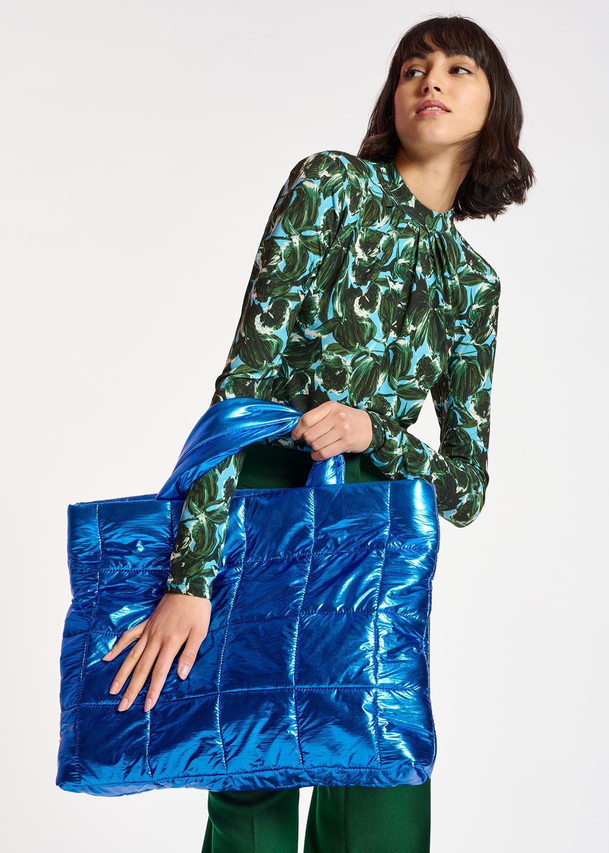 Metallic blue shopper bag