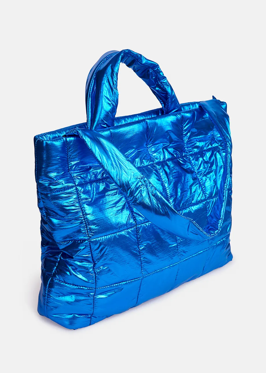 Blaue Shopper-Tasche in Metallic-Optik