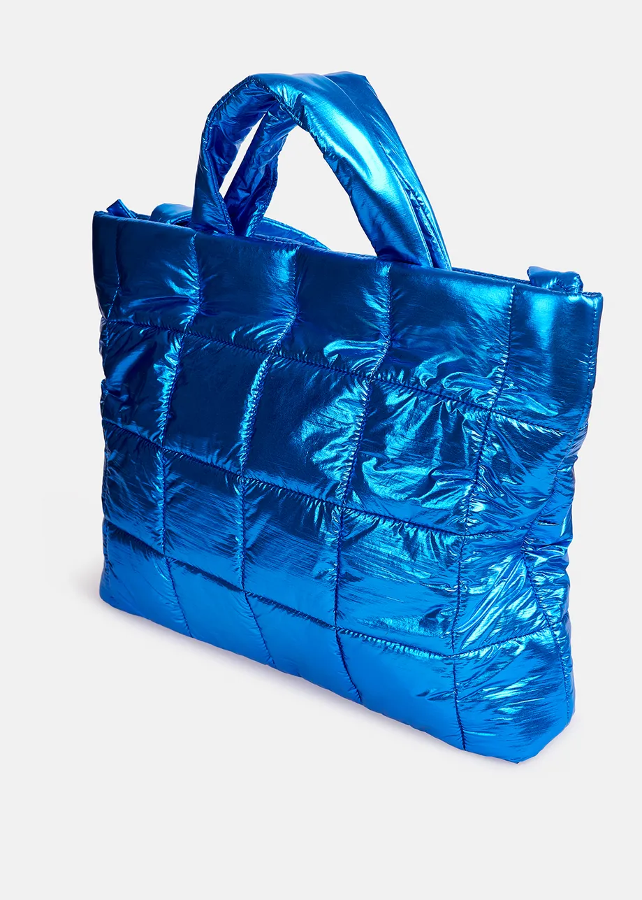 Blaue Shopper-Tasche in Metallic-Optik