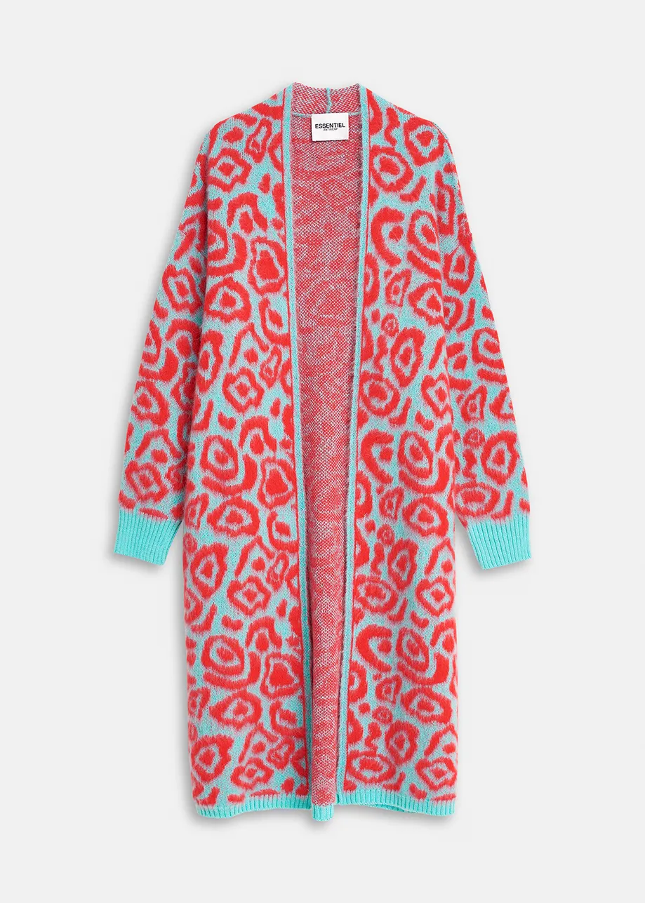 Blue and red leopard-print cardigan