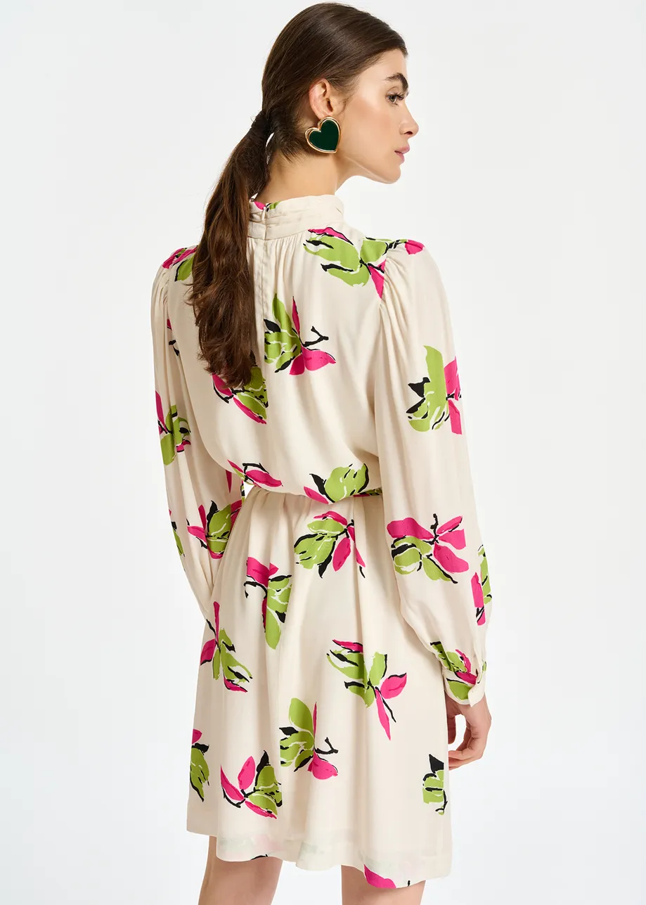 Gebroken witte mini-jurk met bloemenprint