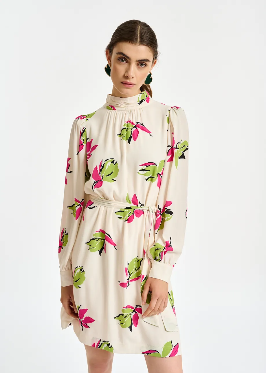 Off-white floral-printed mini dress