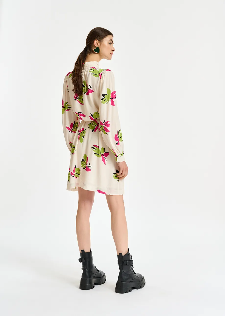 Off-white floral-printed mini dress