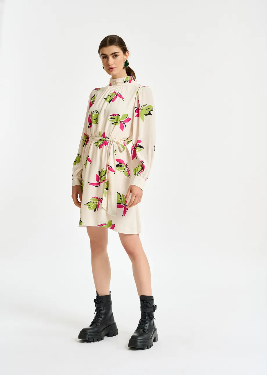 Off-white floral-printed mini dress