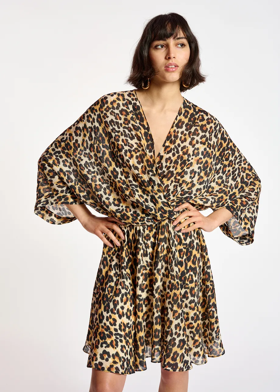 Leopard-print mini wrap dress