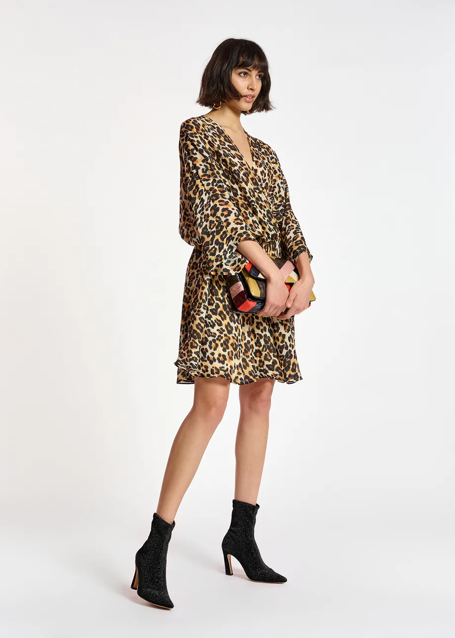 Leopard-print mini wrap dress