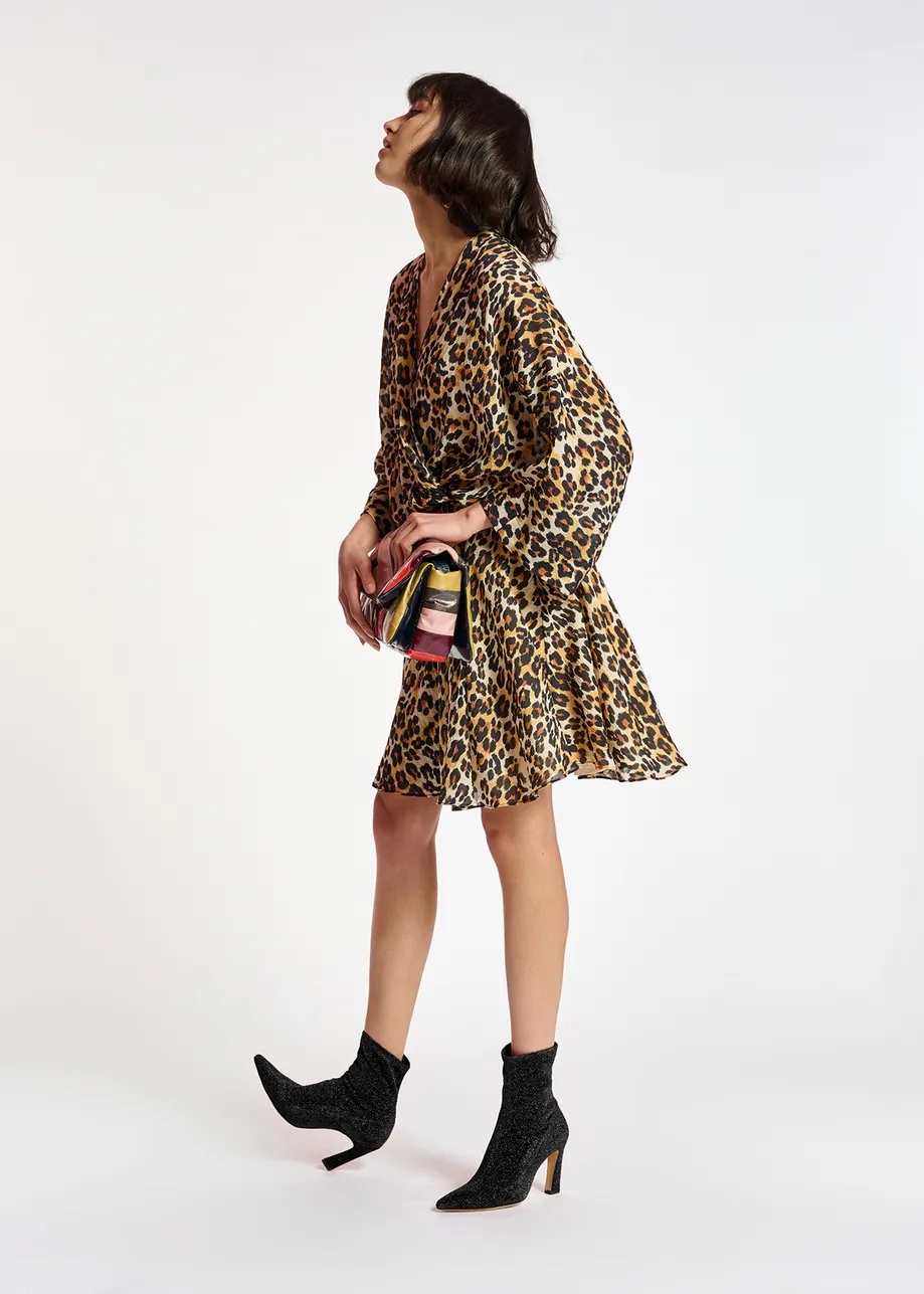 Leopard-print mini wrap dress
