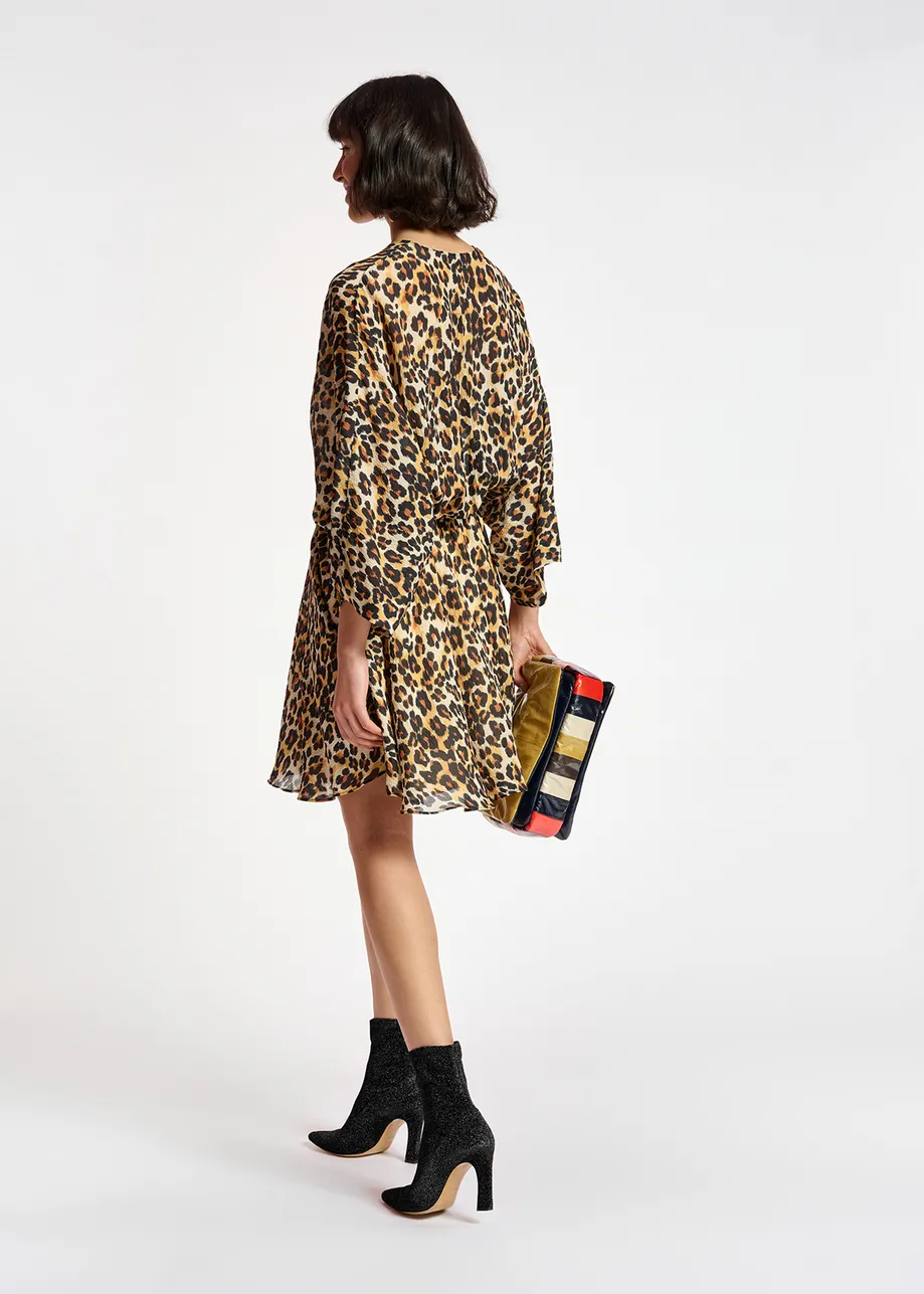 Leopard-print mini wrap dress