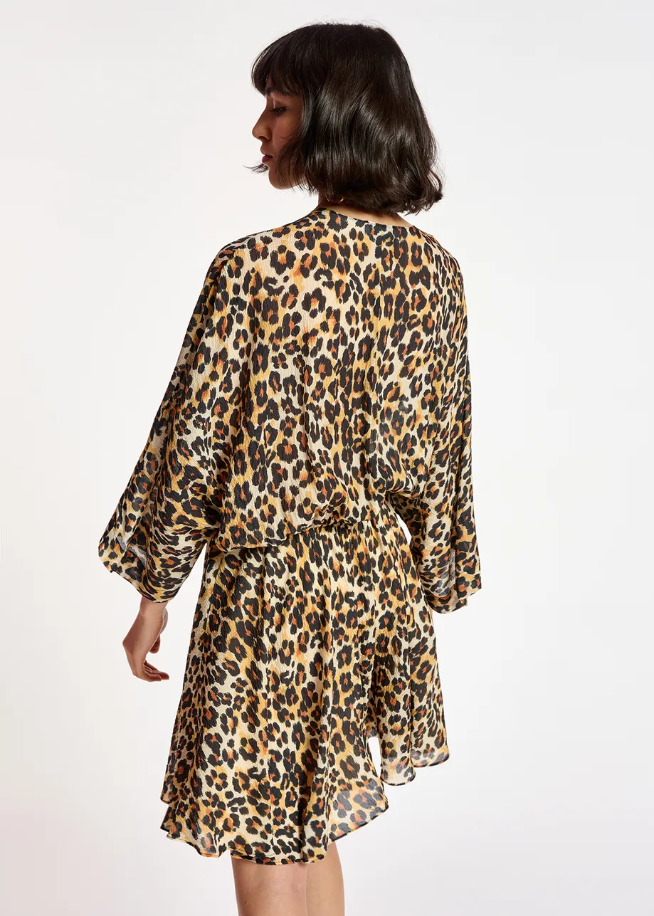 Leopard-print mini wrap dress