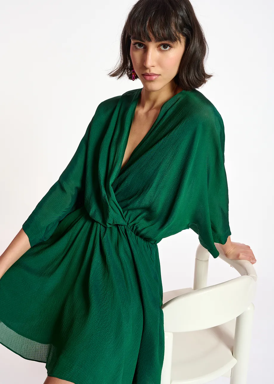 Dark green mini wrap dress