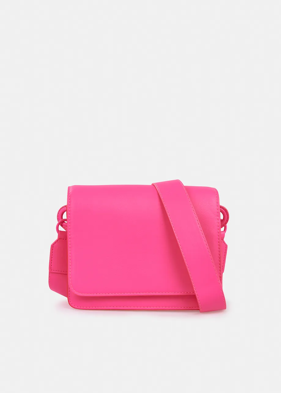 Neon pink faux leather shoulder bag