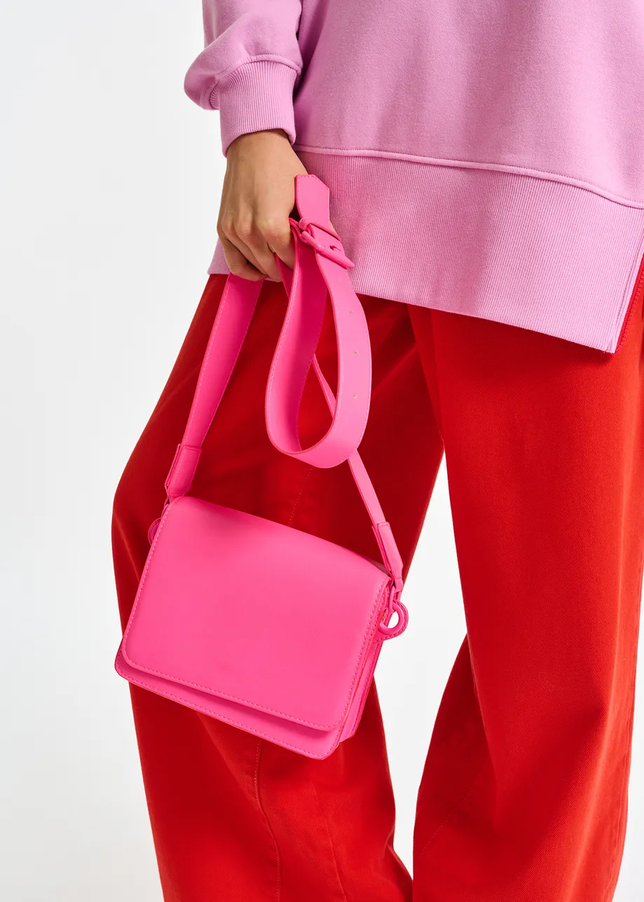 Neon pink faux leather shoulder bag