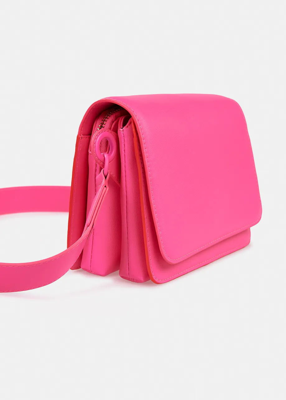 Neon pink faux leather shoulder bag