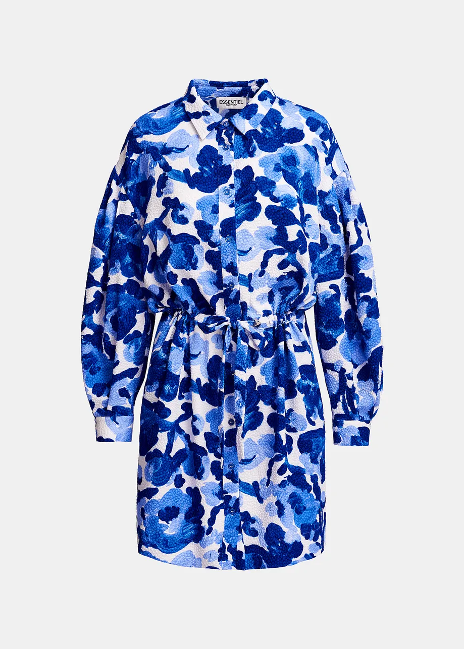 White and blue floral print mini dress