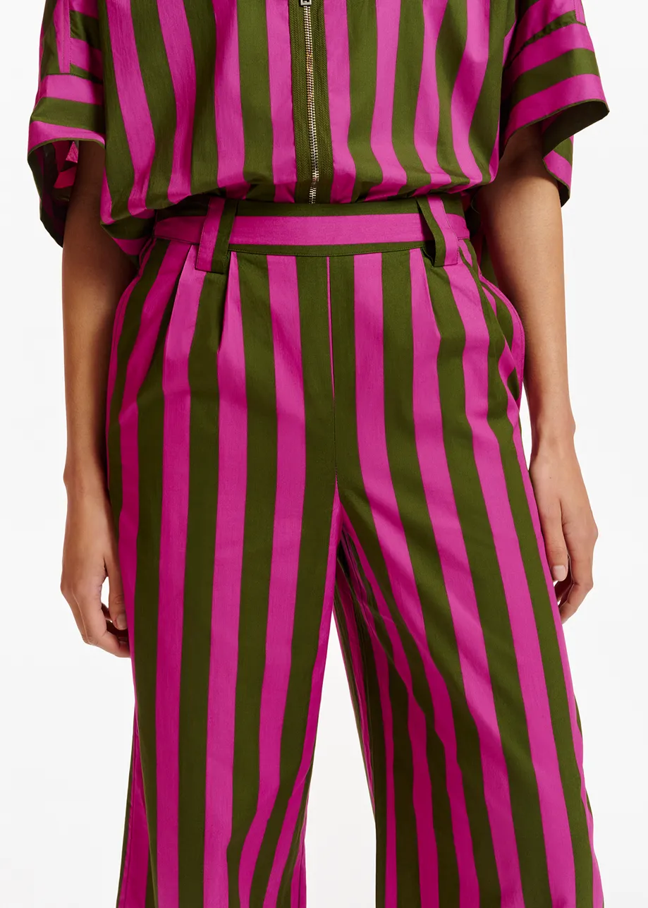 Green and purple striped cotton wide-leg pants