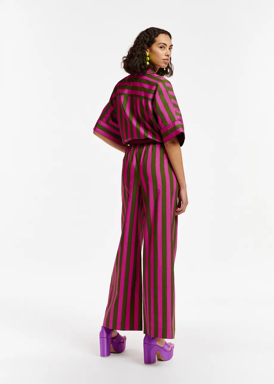 Green and purple striped cotton wide-leg pants