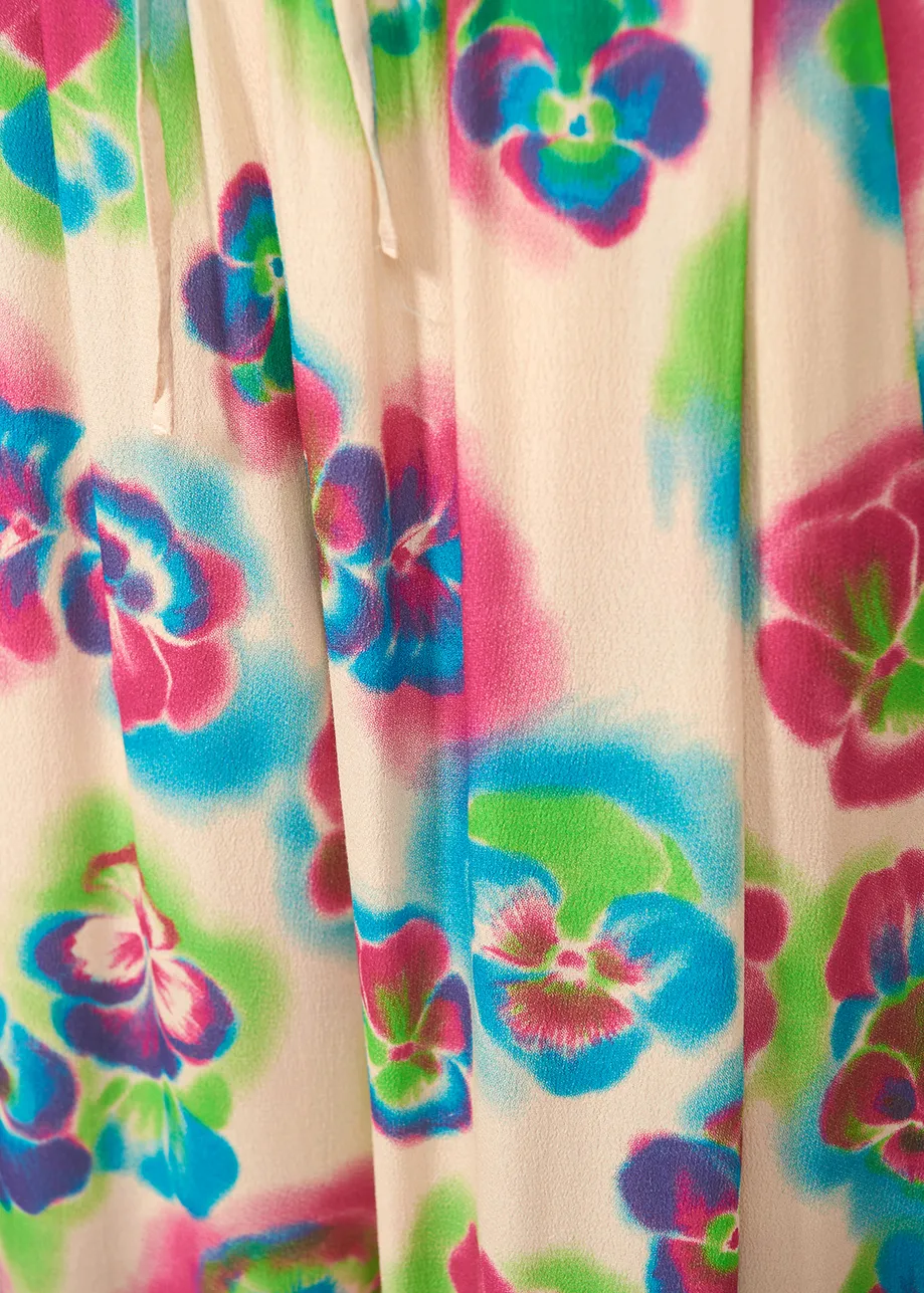 Off-white, pink and blue floral print wide-leg pants