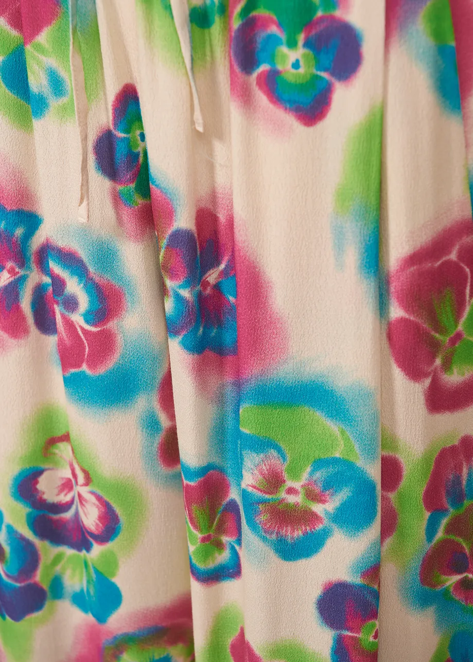 Off-white, pink and blue floral print wide-leg pants