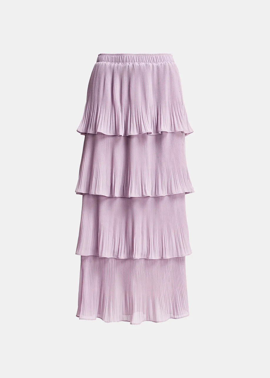 Lilac ruffled plissé midi-length skirt