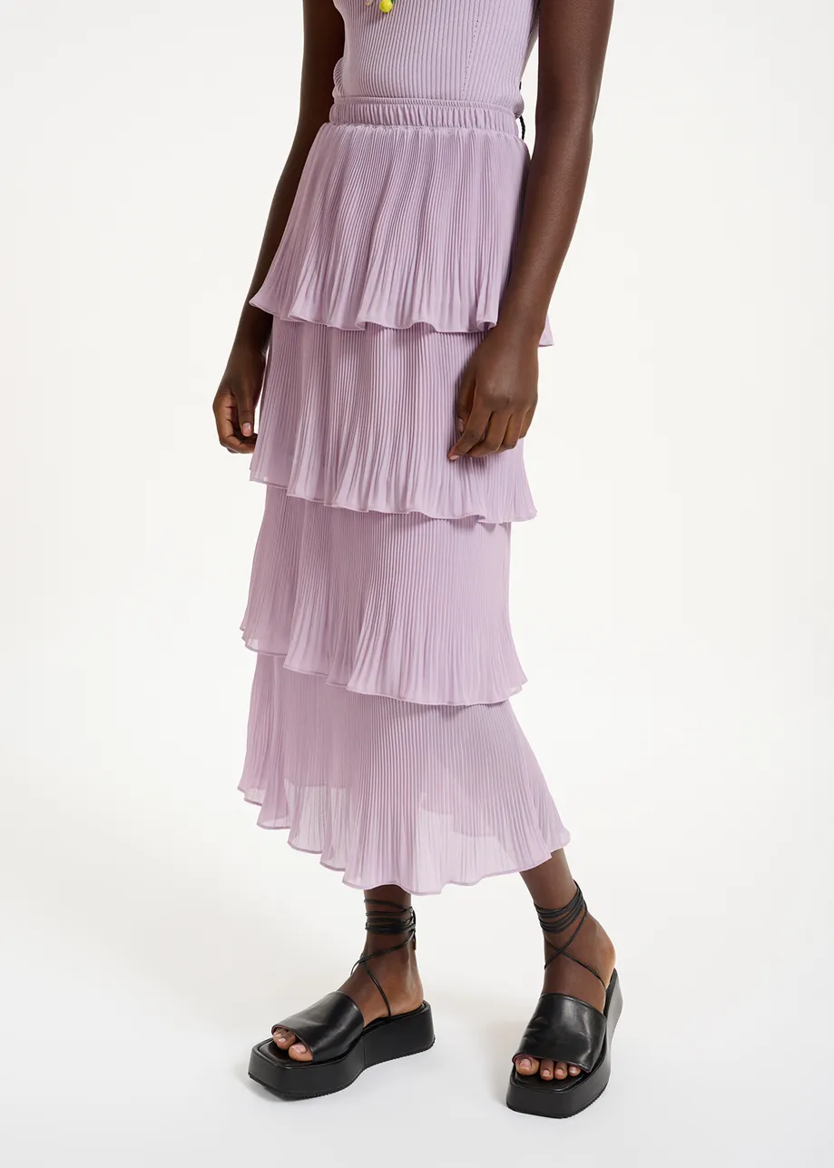 Lilac ruffled plissé midi-length skirt