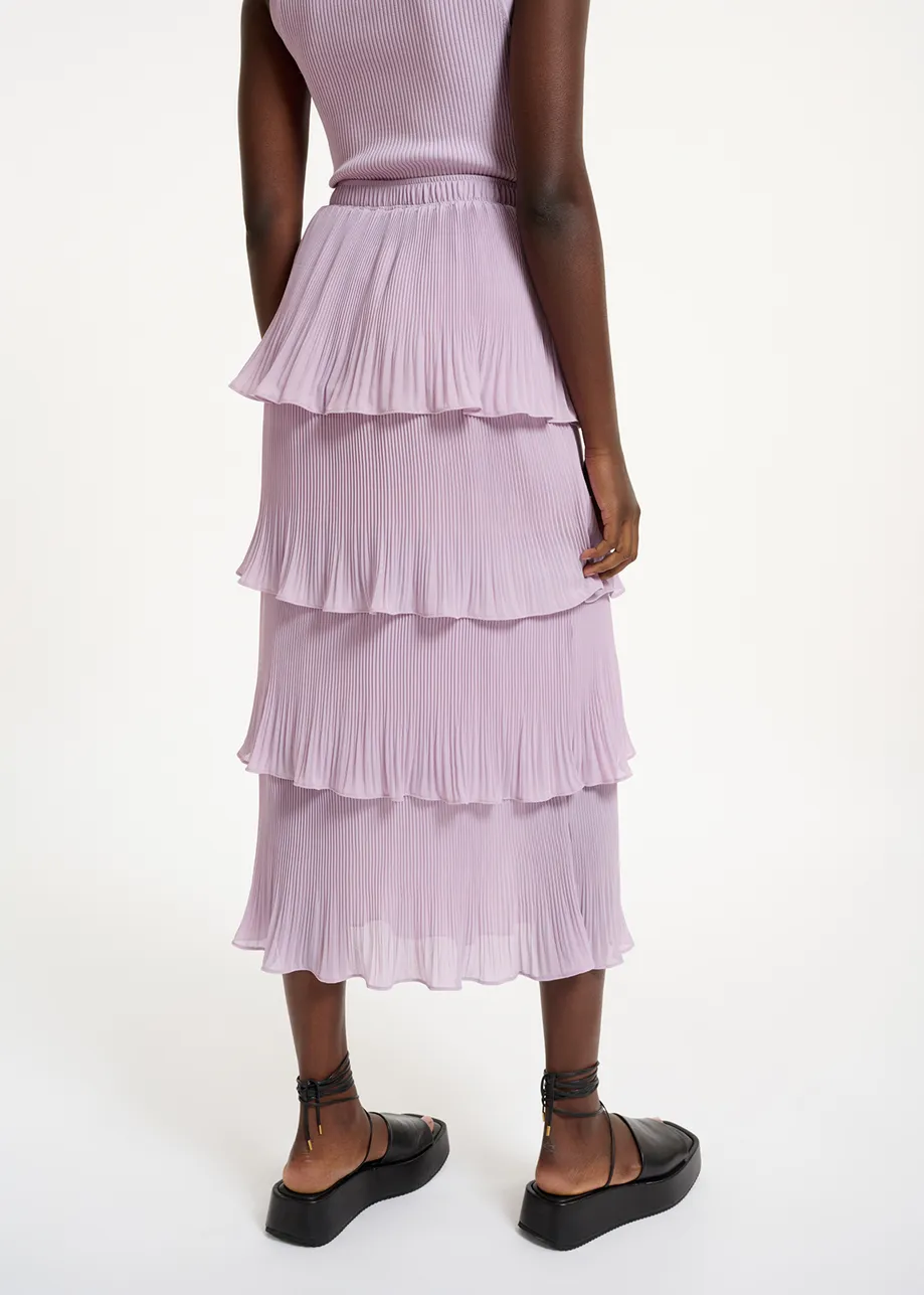 Lilac ruffled plissé midi-length skirt