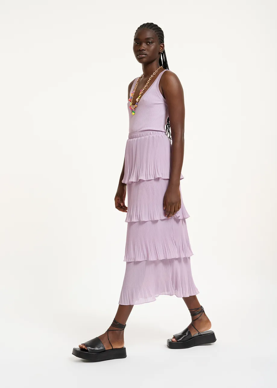 Lilac ruffled plissé midi-length skirt