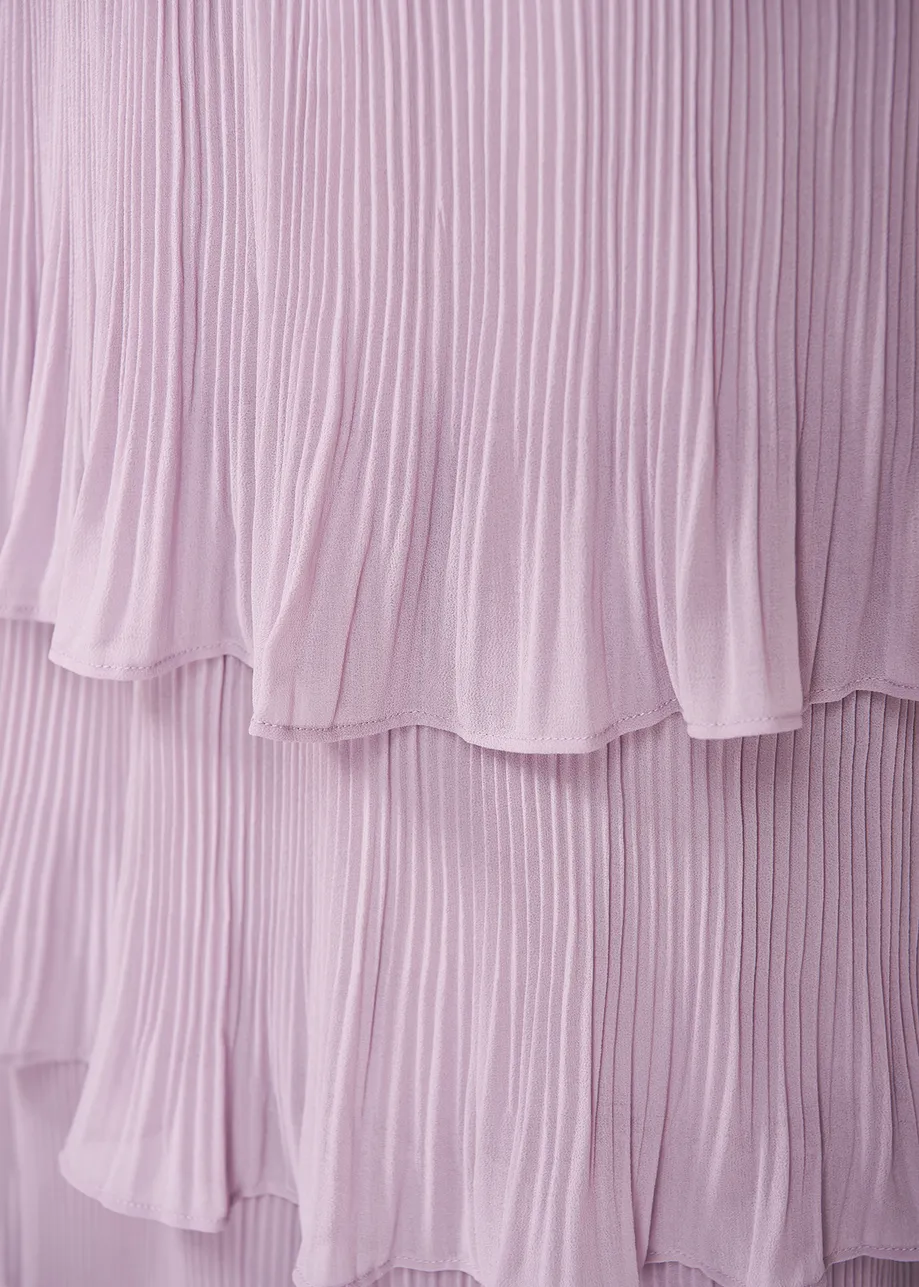 Lilac ruffled plissé midi-length skirt