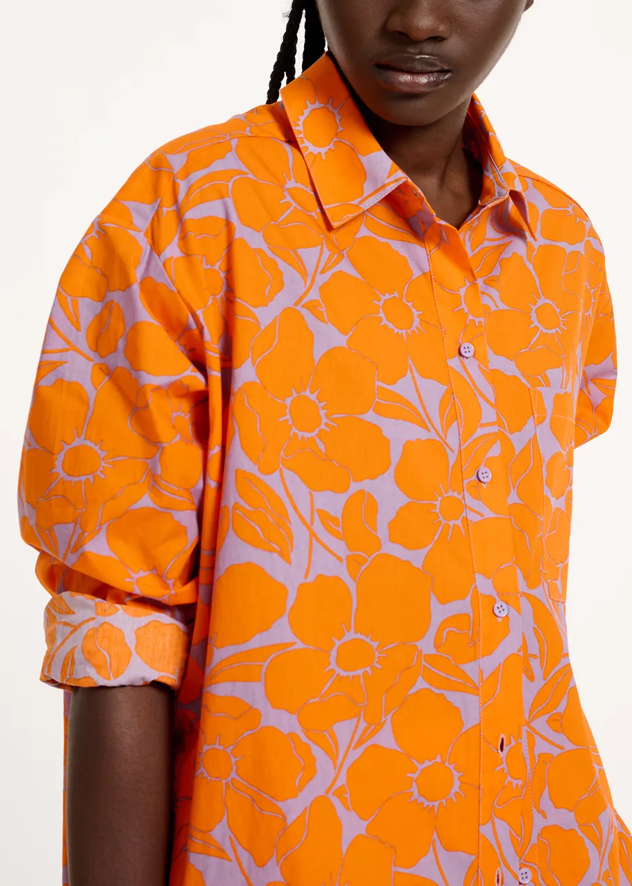 Chemise en coton à imprimé fleuri lilas et orange