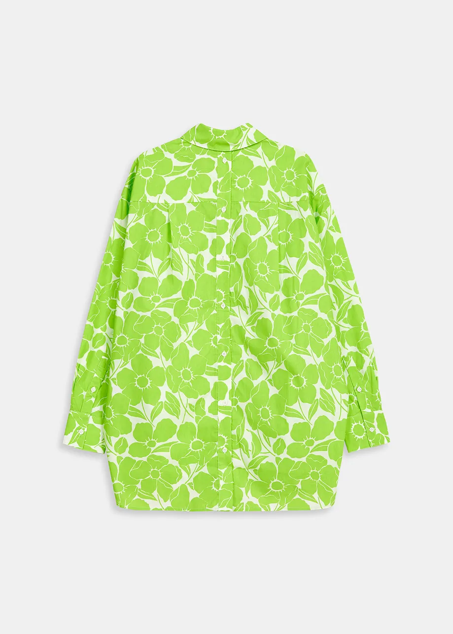 Lime green and white cotton shirt with floral print