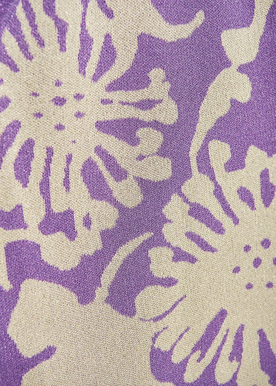 Beige and purple jacquard-knit lurex halterneck top
