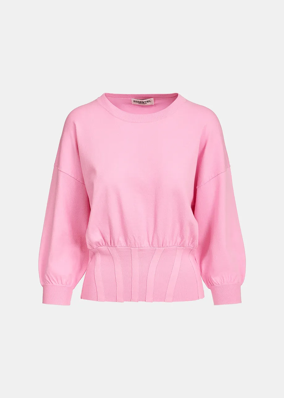 Light pink knitted sweater with fitted waist