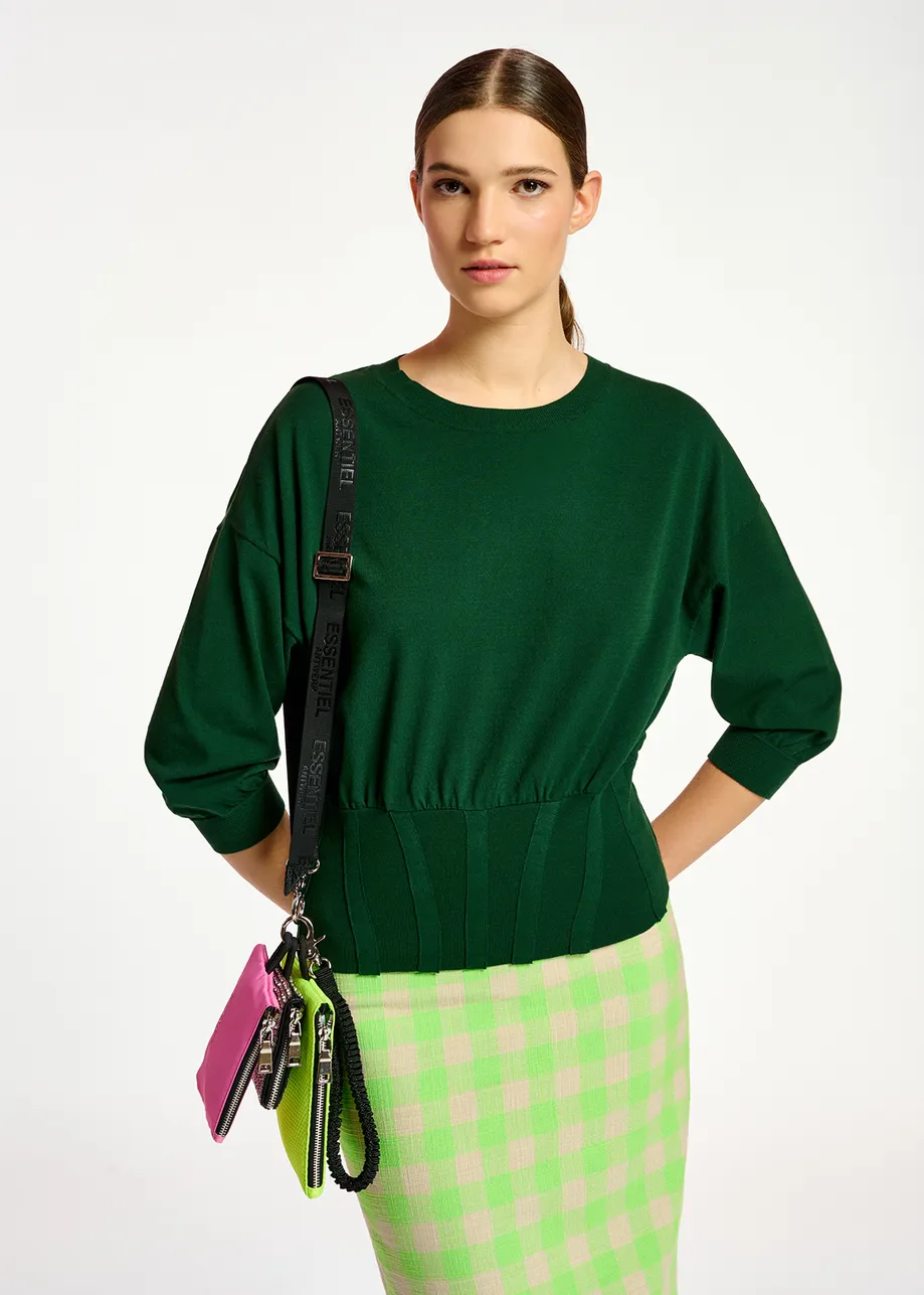 Dark green knitted sweater with fitted waist