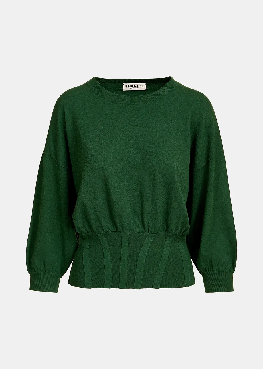 Dark green knitted sweater with fitted waist