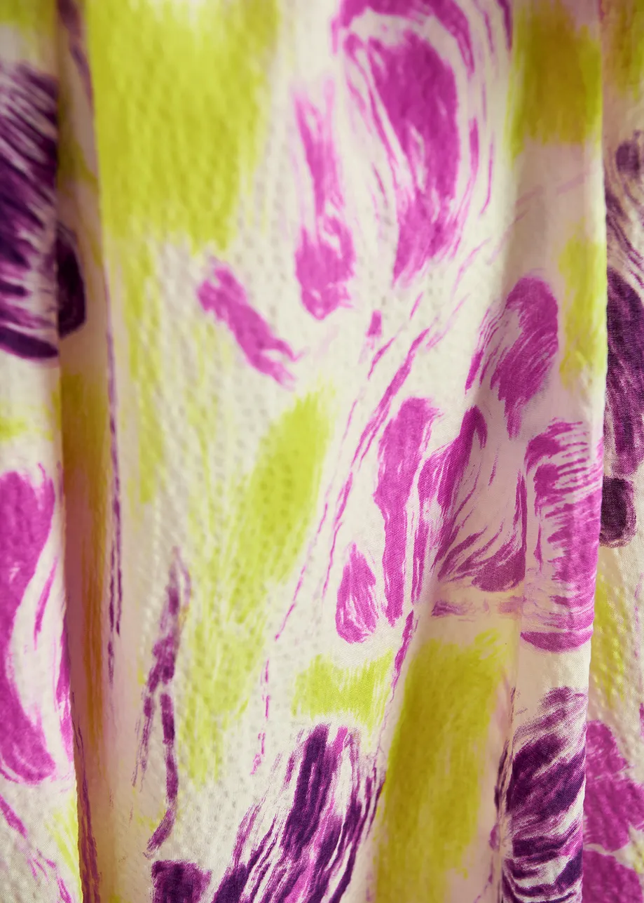 Yellow and purple floral print maxi-length dress