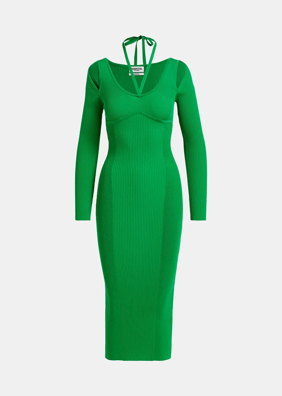 Green midi-length rib-knitted dress