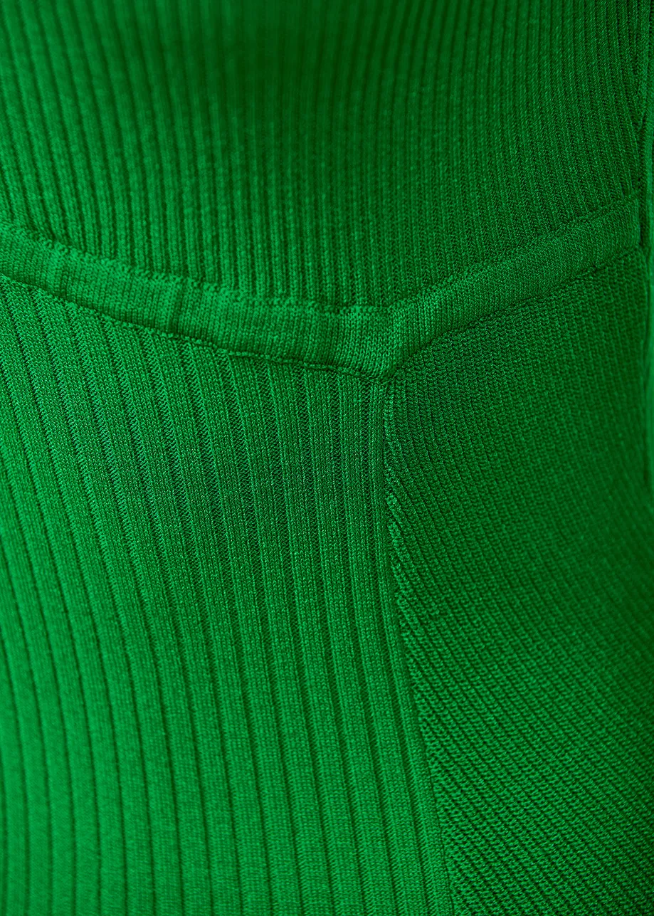 Green midi-length rib-knitted dress