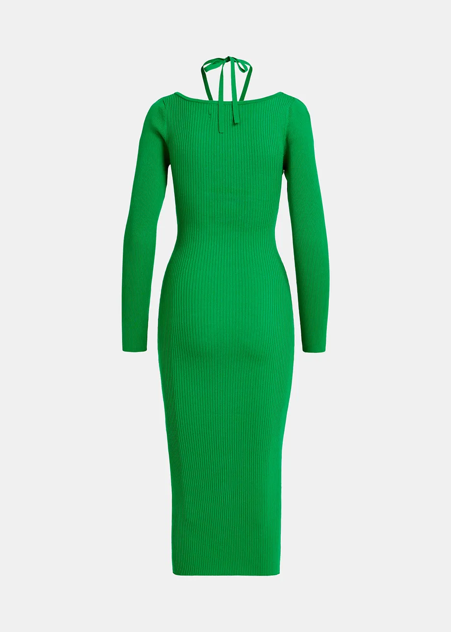 Green midi-length rib-knitted dress