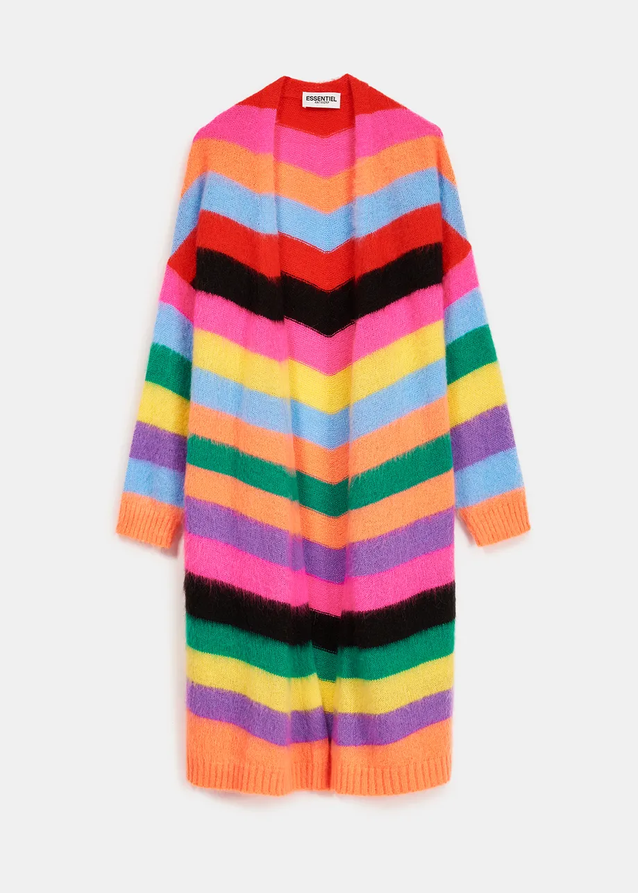 Multicolor striped midi-length cardigan