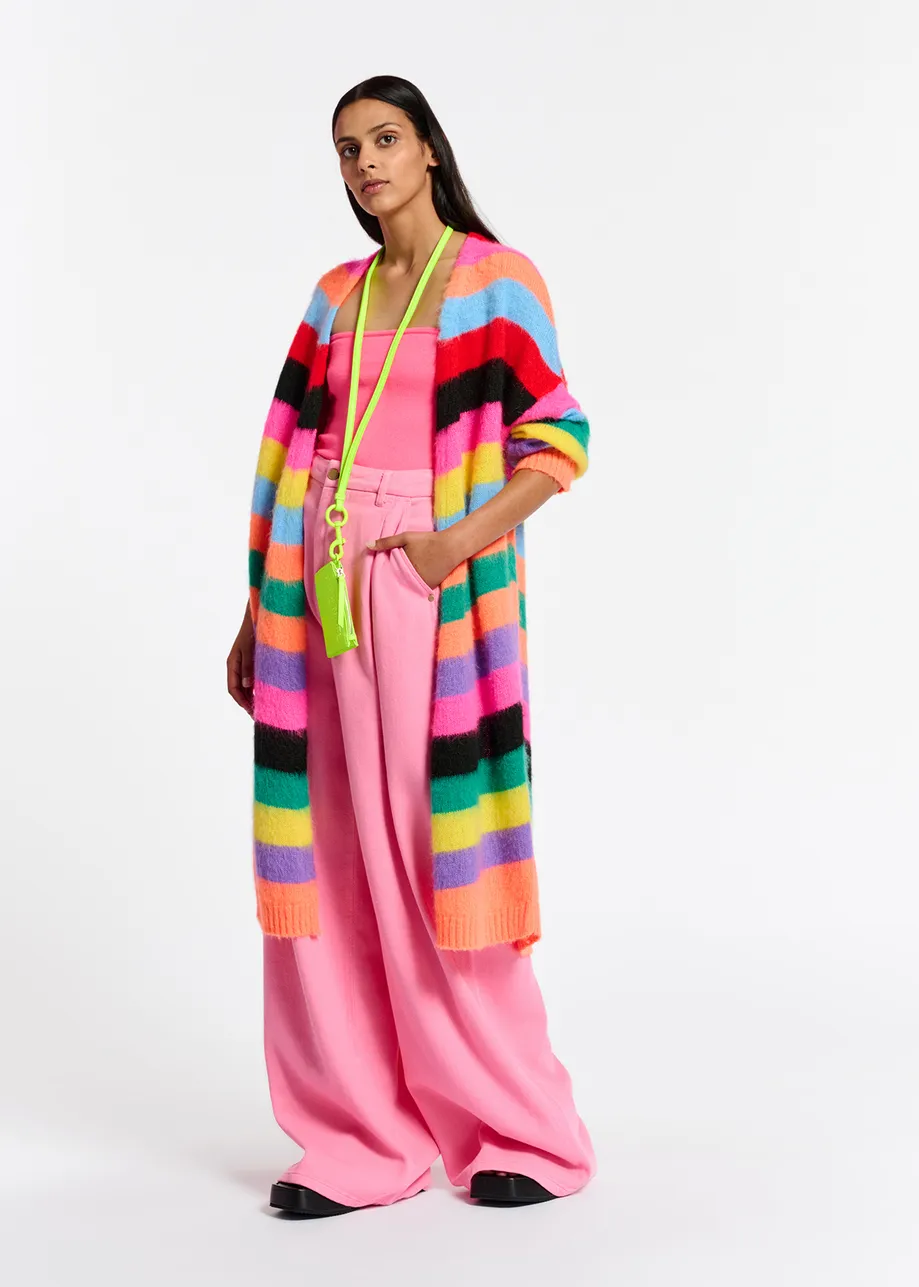 Multicolor striped midi-length cardigan