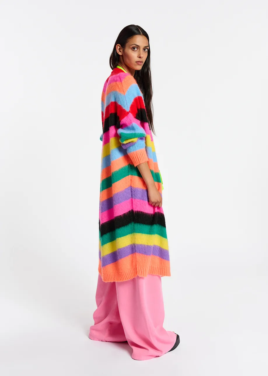 Multicolor striped midi-length cardigan