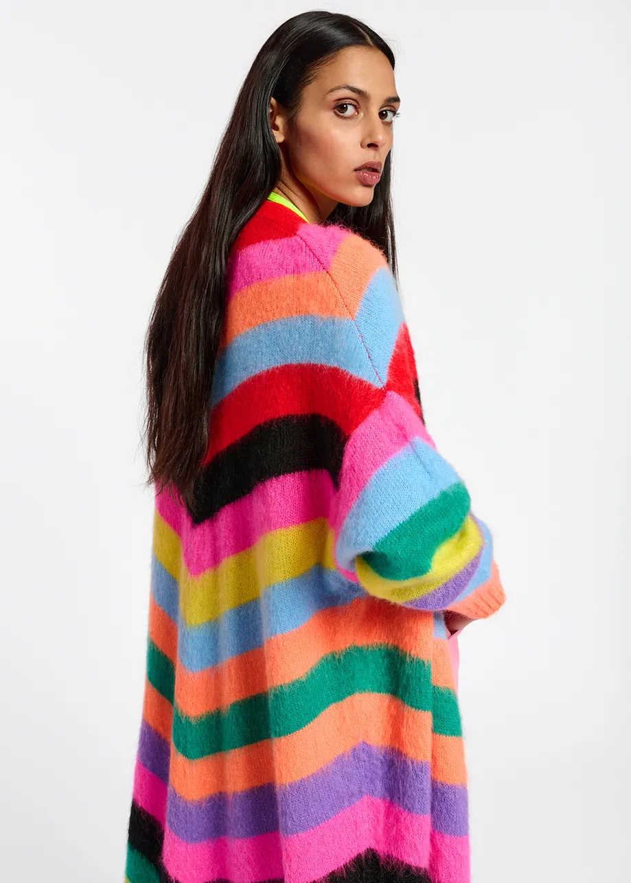 Multicolor striped midi-length cardigan