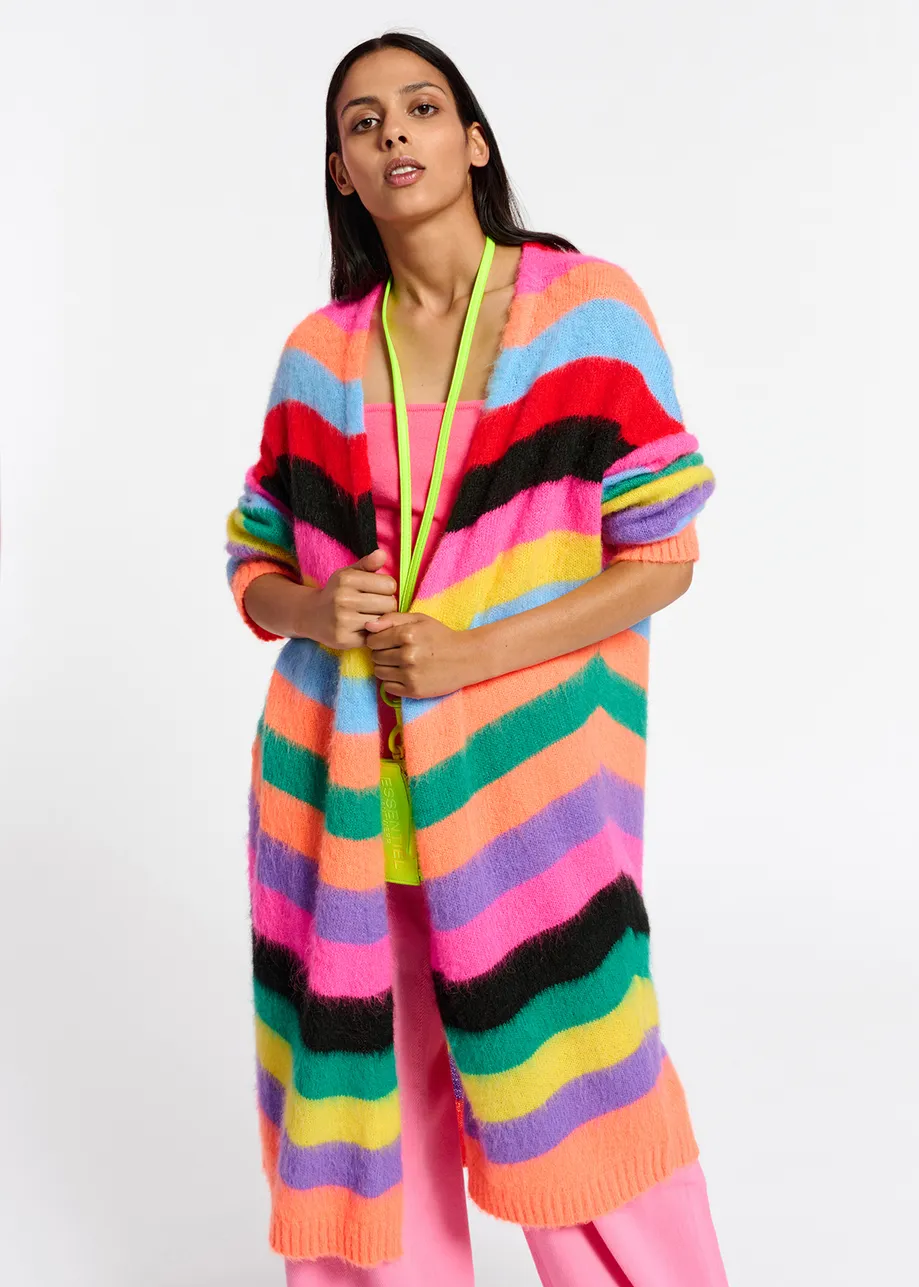 Multicolor striped midi-length cardigan