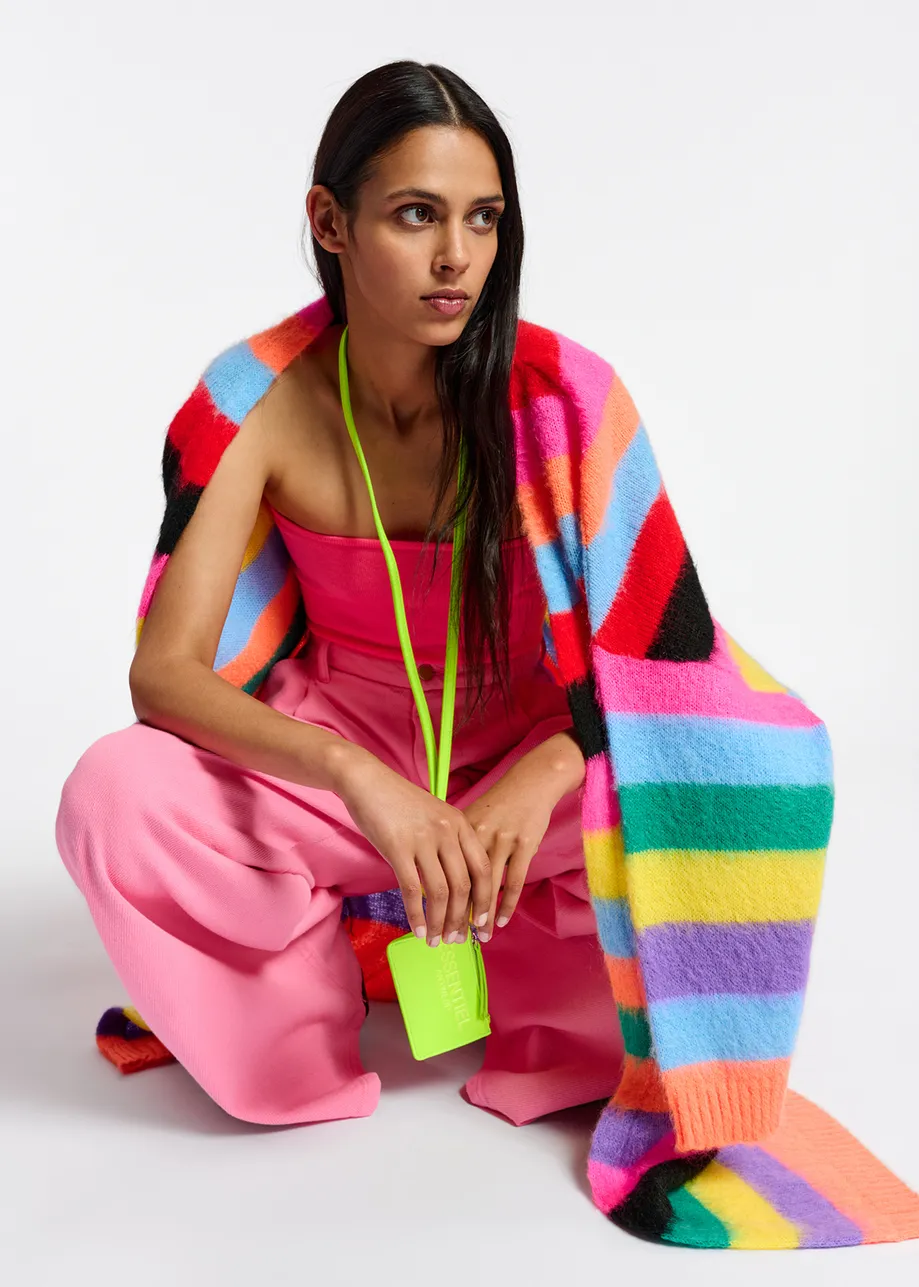 Multicolor striped midi-length cardigan