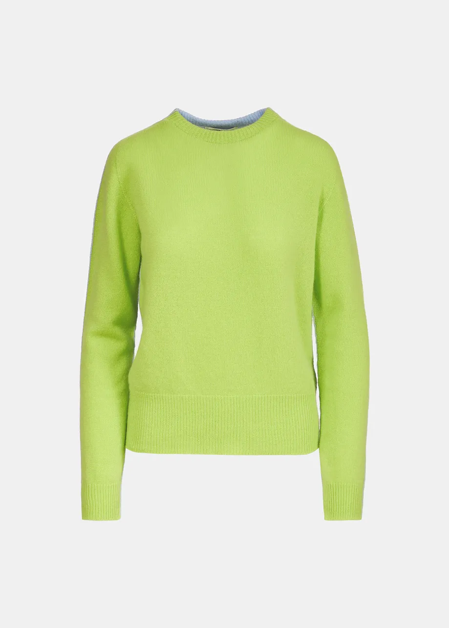 Lime green and light blue merino-cashmere knit sweater