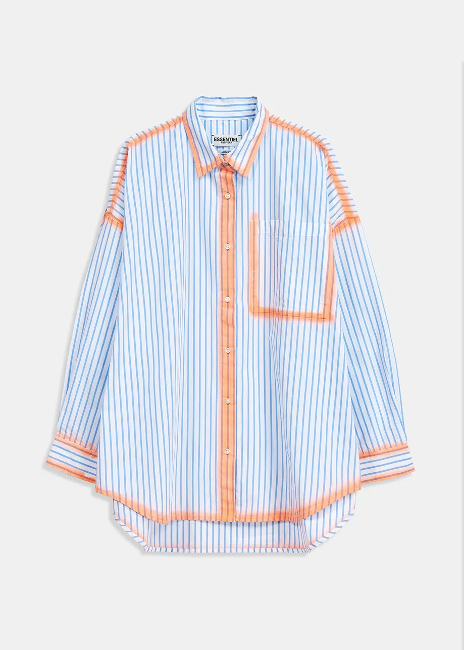 Chemise à rayures blanches et bleues à traits orange