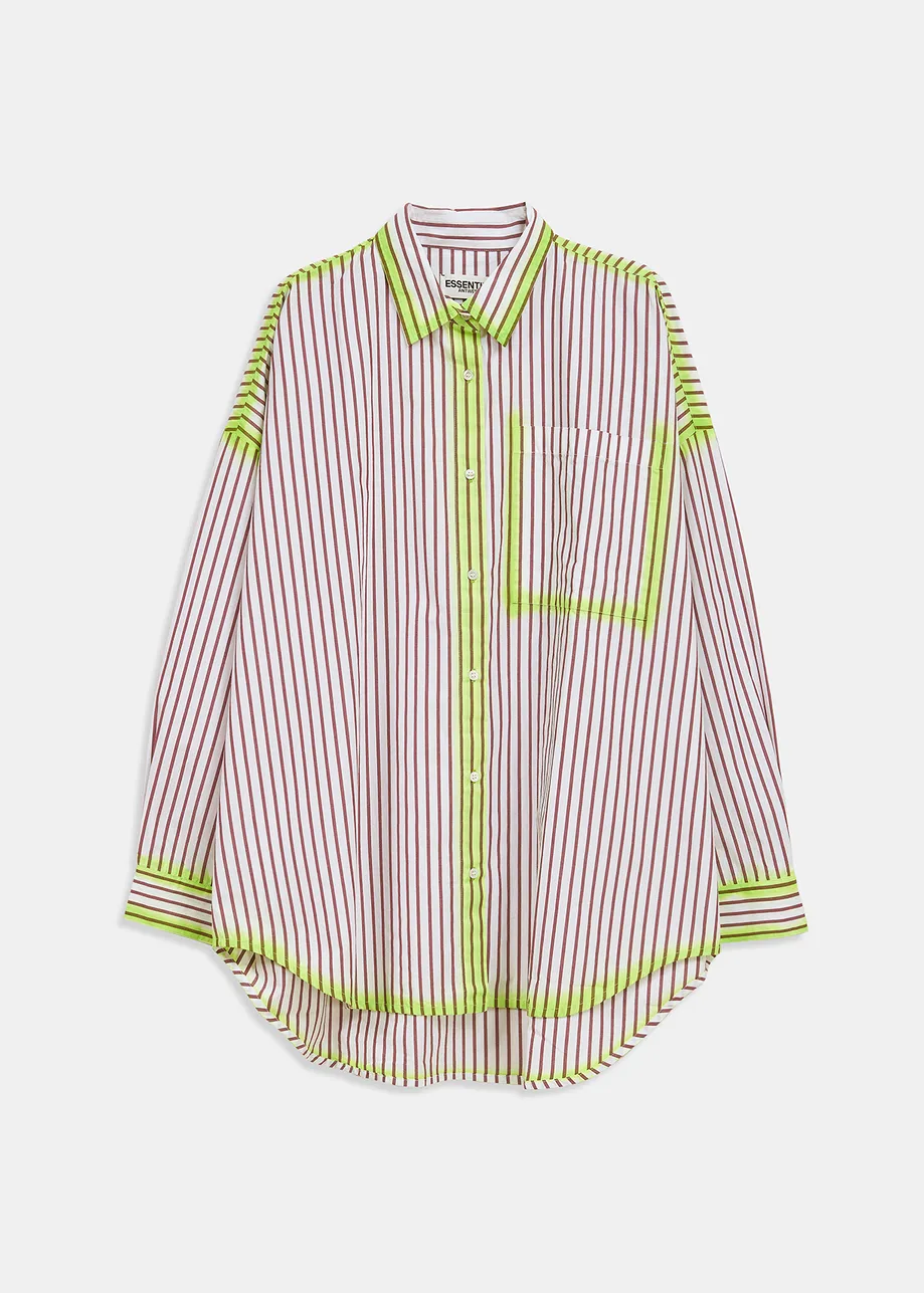Chemise à rayures blanches et pourpres à traits vert fluo